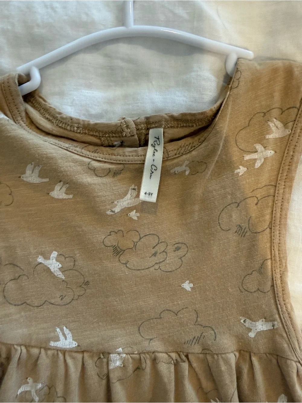 Rylee + Cru Girls' Tan Cloud & Bird Print Sleeveless Dress